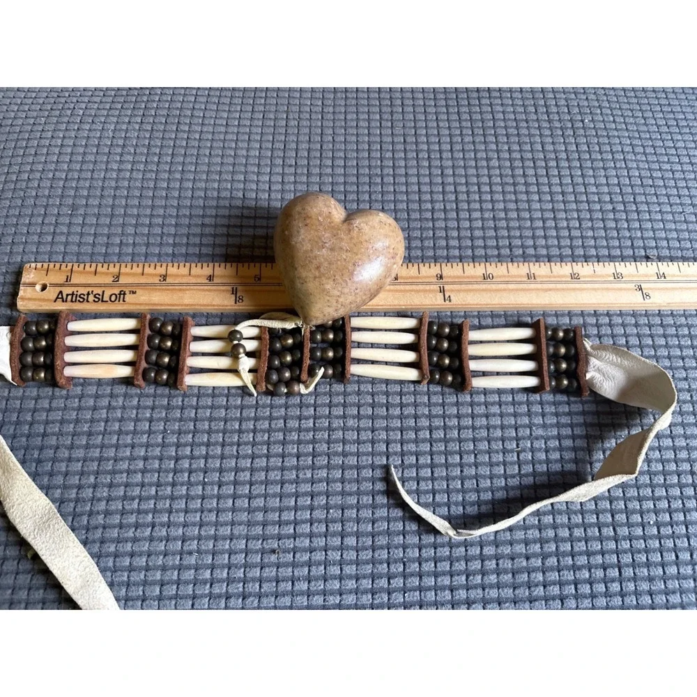 Vintage Style Bone Hairpipe Choker Necklace Leather Tie Wood Bead Tribal Boho